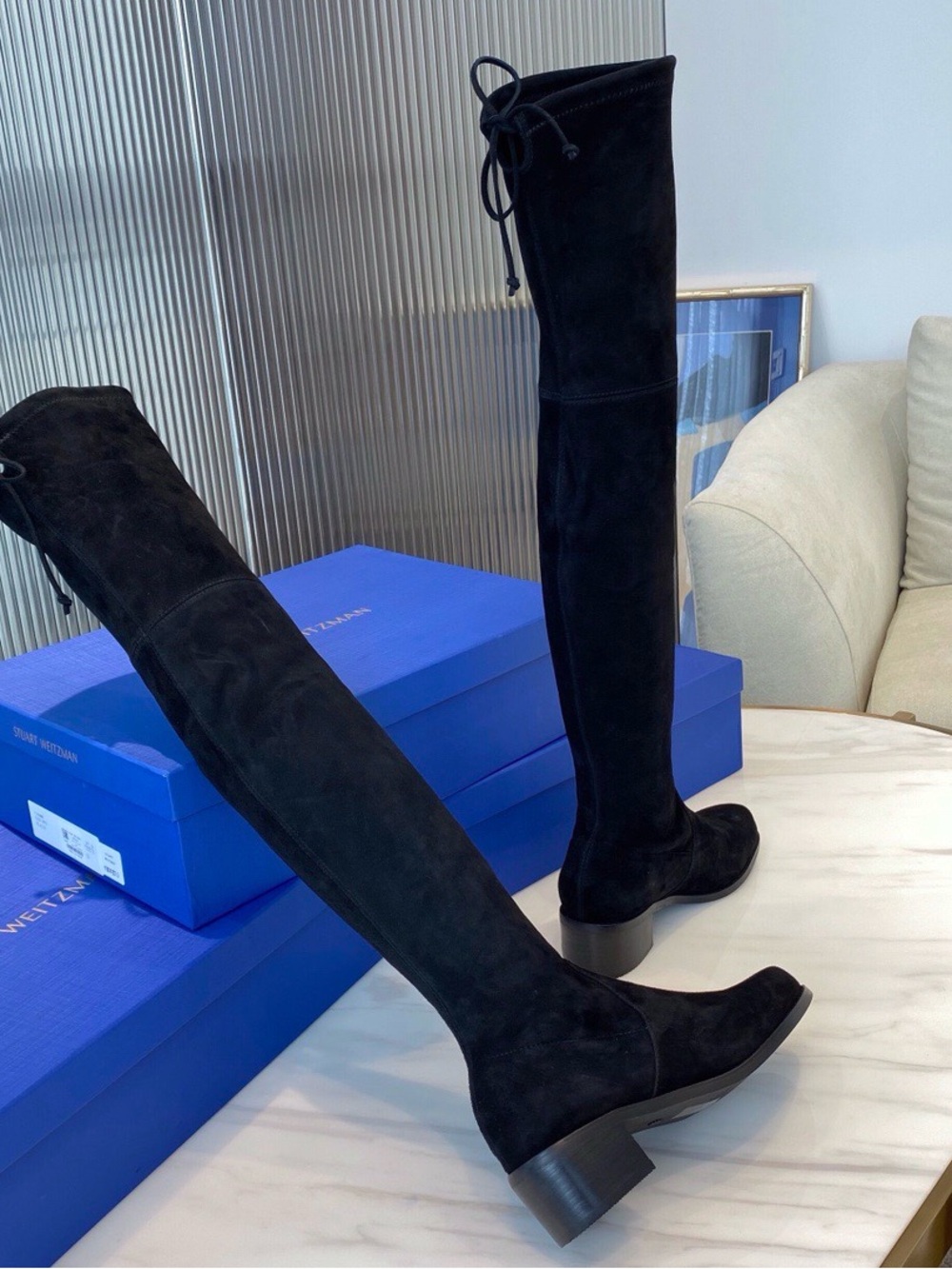 🖤Stuart Weitzman Black Over-the-Knee Suede Boots with Back Tie